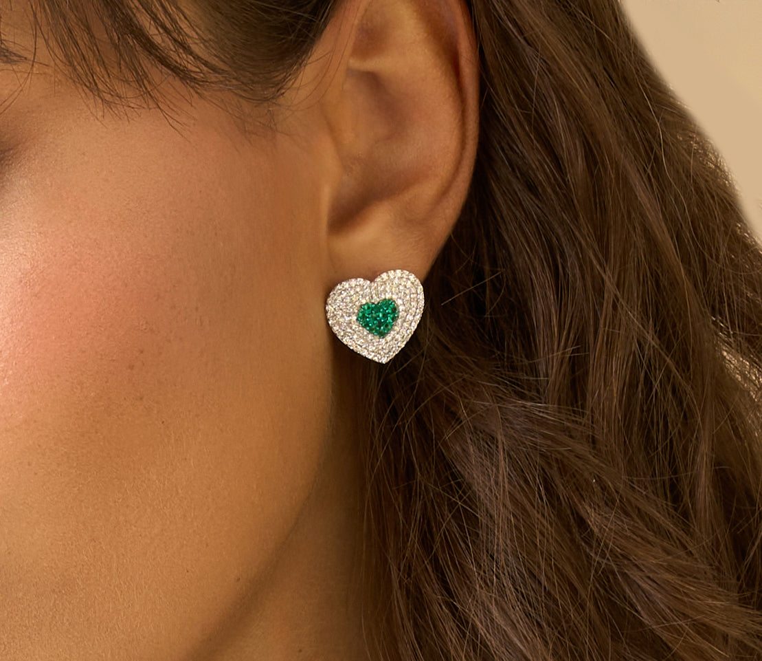 Diamond & Emerald Infinity Heartbeat Studs