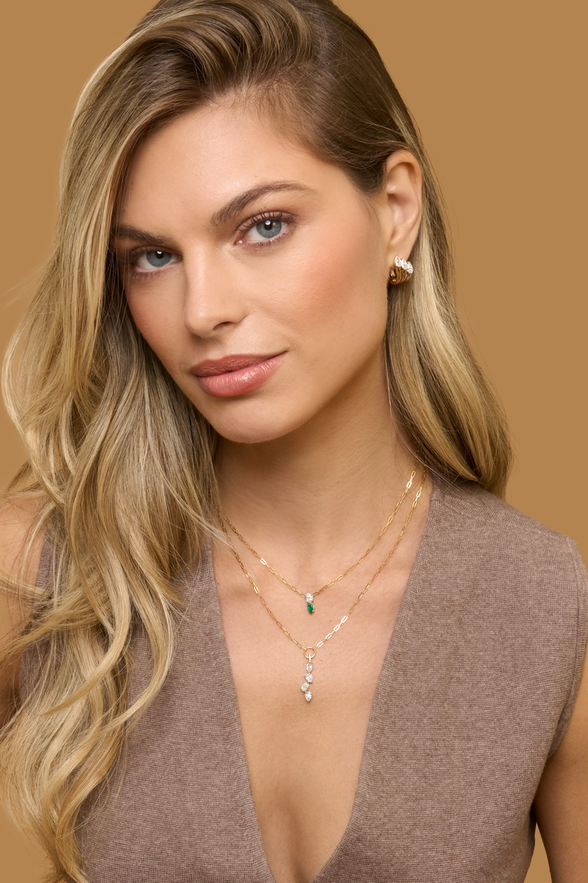 Diamond & Emerald Double Pear Necklace