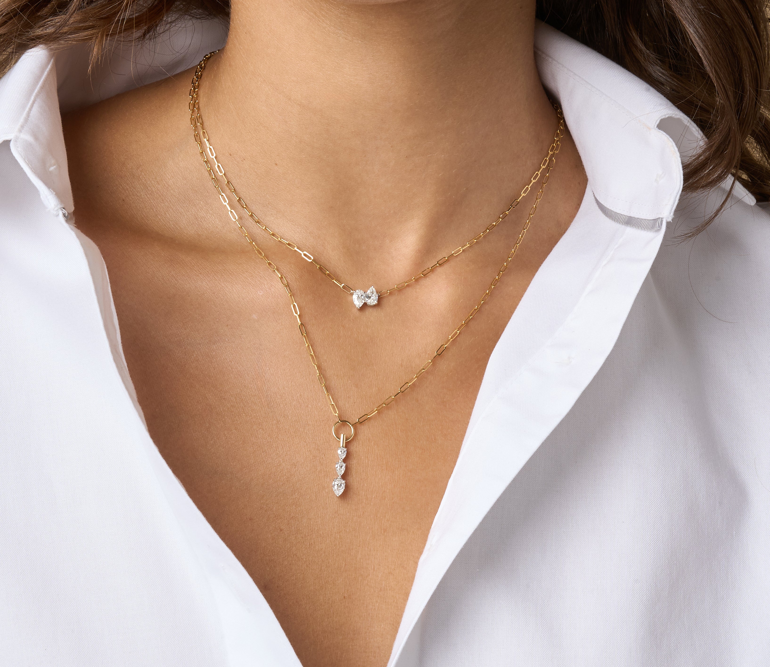 Graduated Triple Pear Shape Diamond Necklace