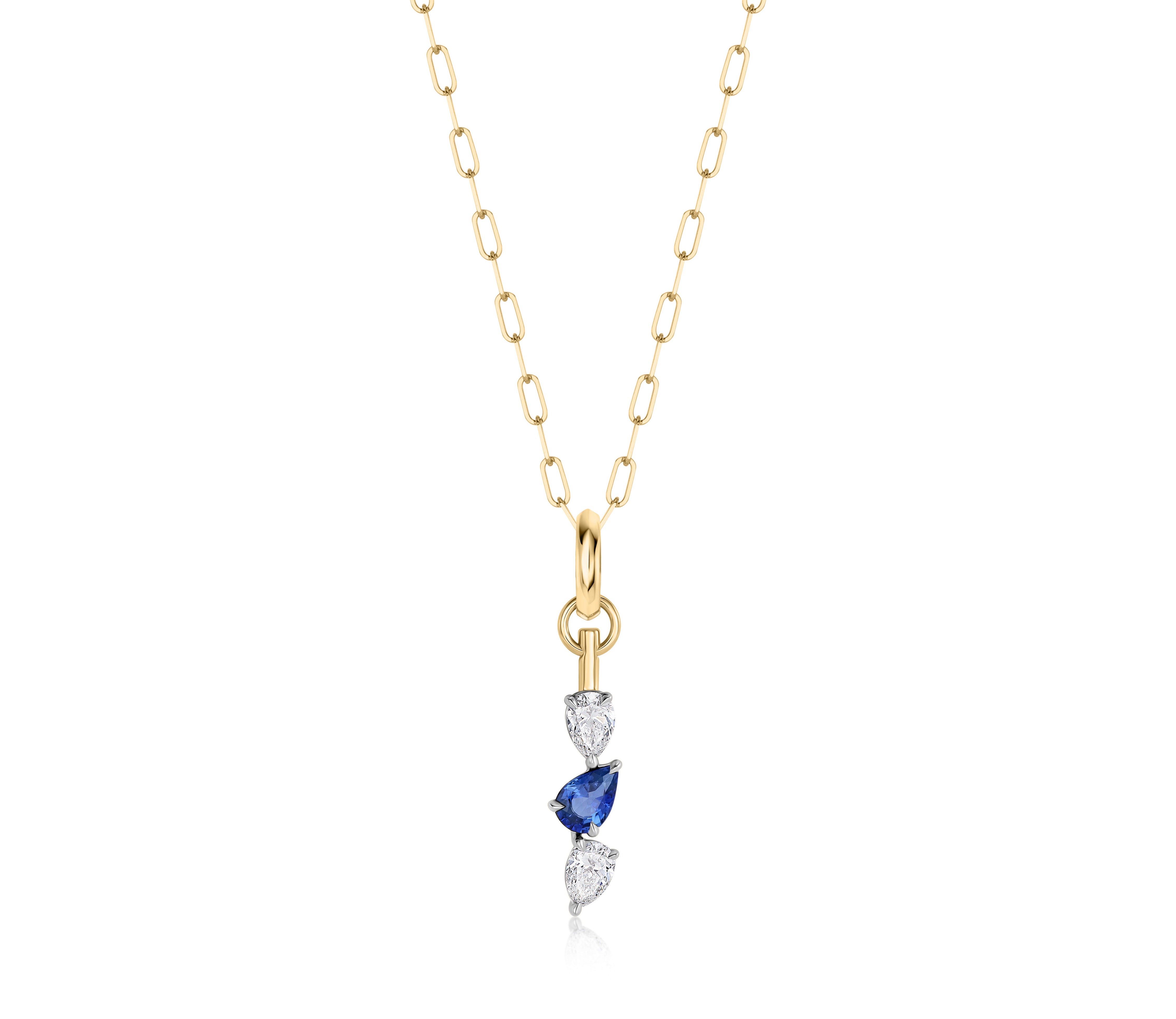Pear Shape Diamond & Sapphire Triple Drop Necklace