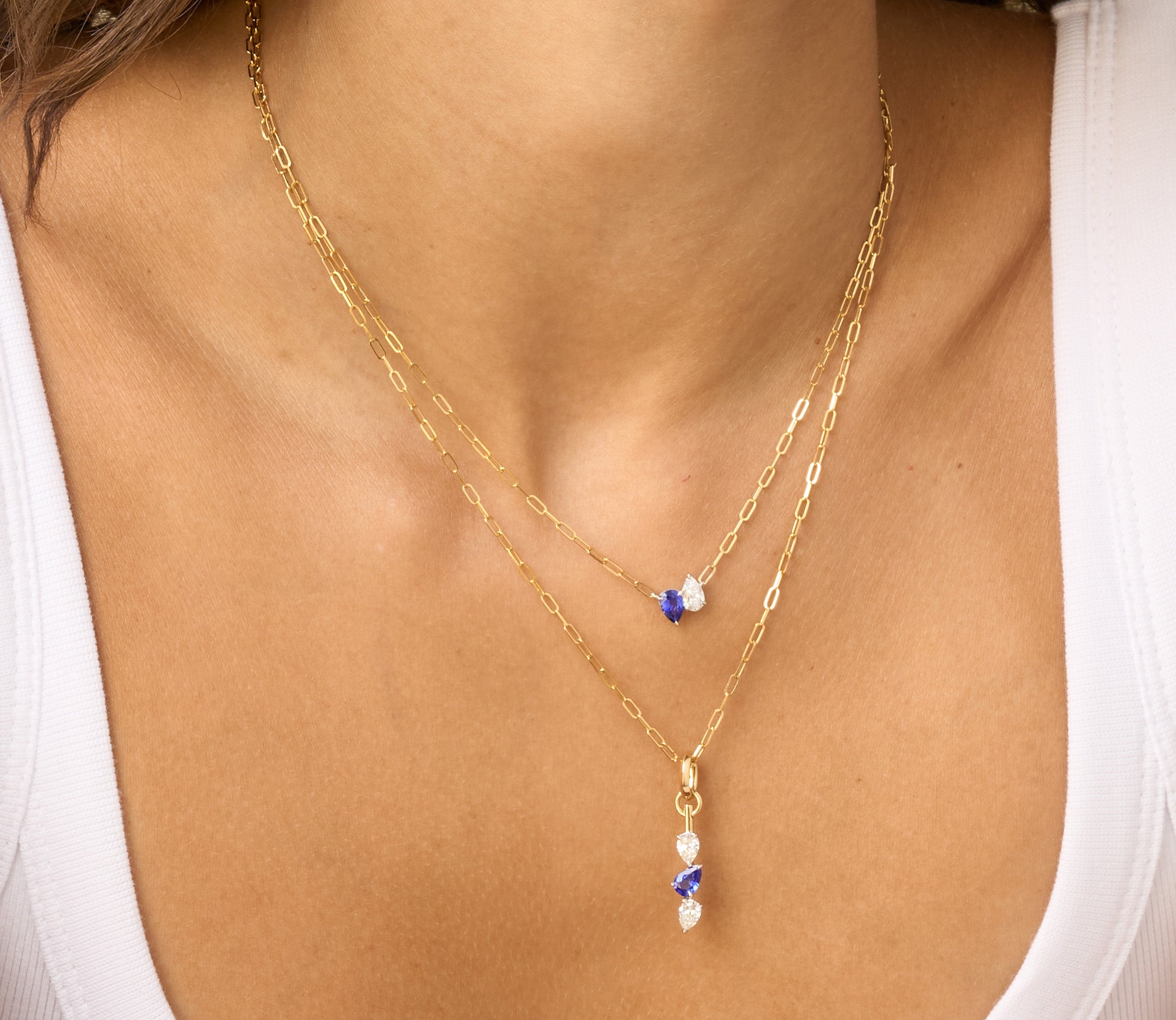 Diamond & Sapphire Up Down Pear Necklace