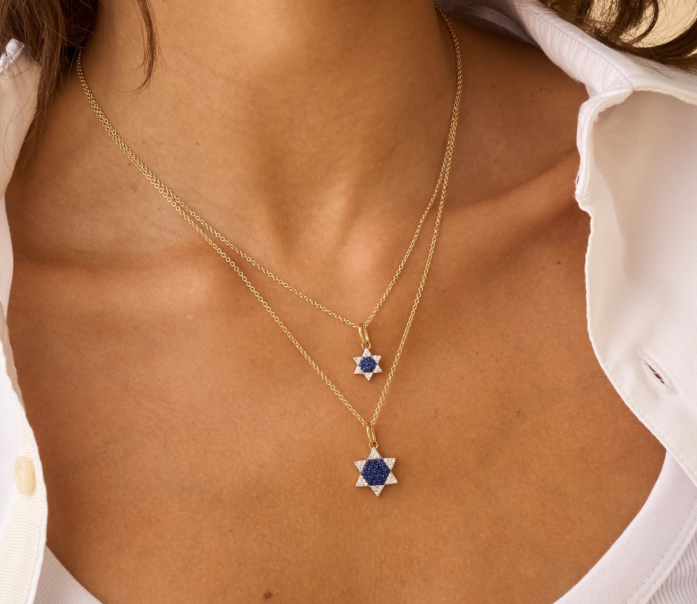 Diamond & Blue Sapphire Infinity Star Of David Necklace
