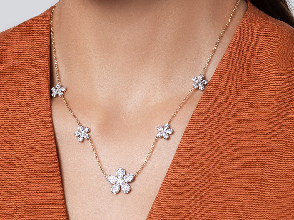 Five Station Forget-Me-Not Graduated Necklace