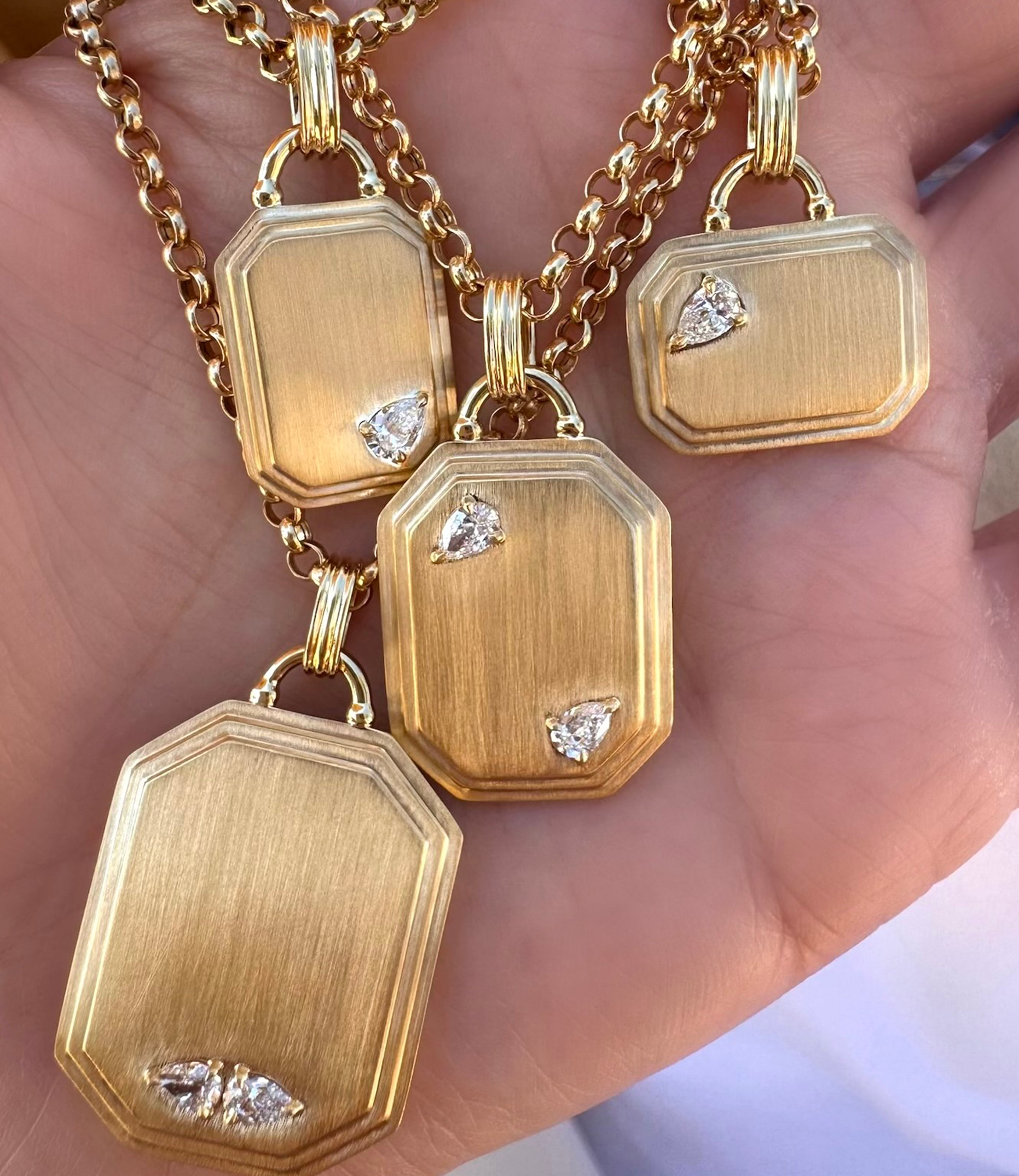 18k Yellow Gold East-West Dog Tag Pear Diamond Necklace