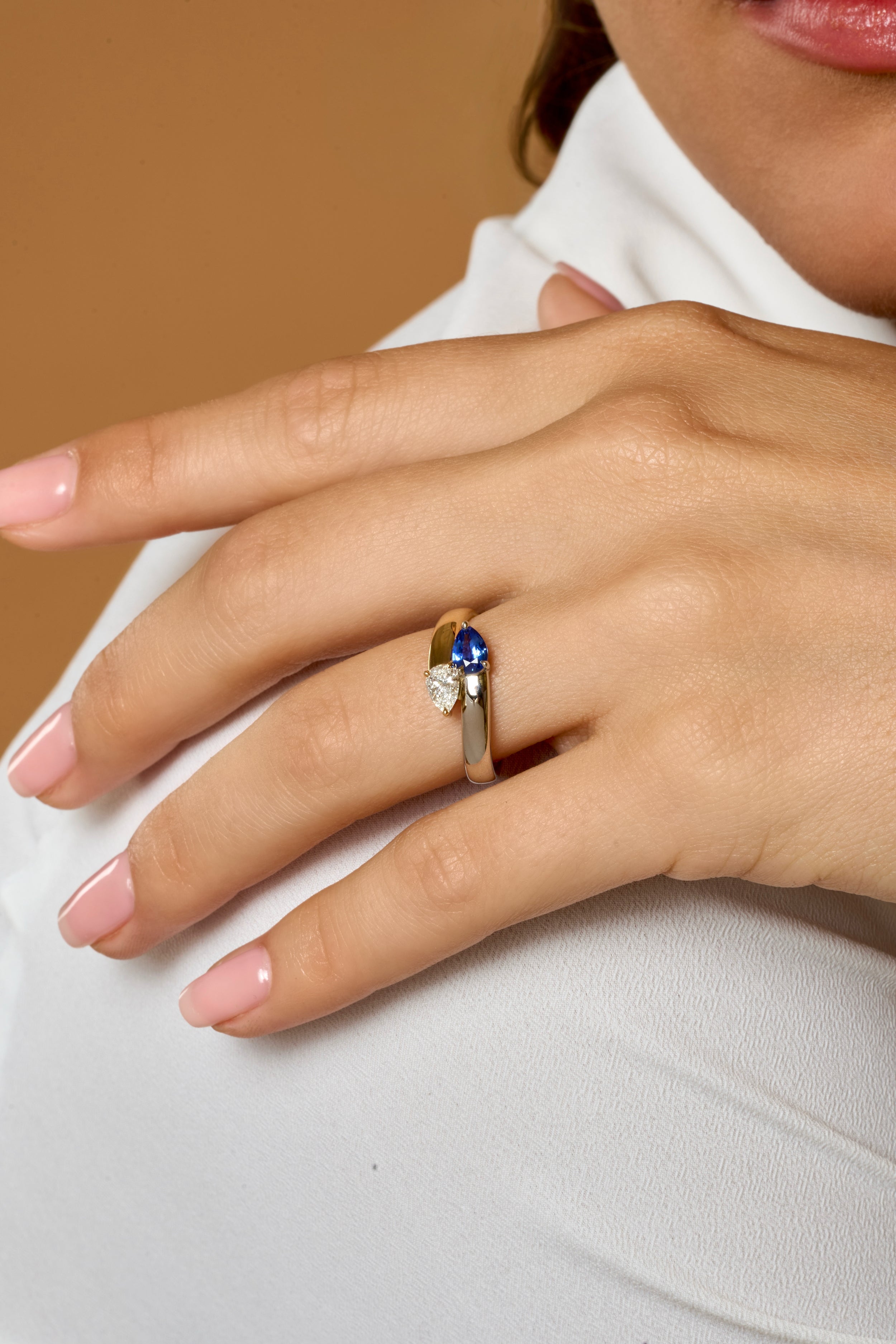 Blue Sapphire & Double Pear Intertwine Ring