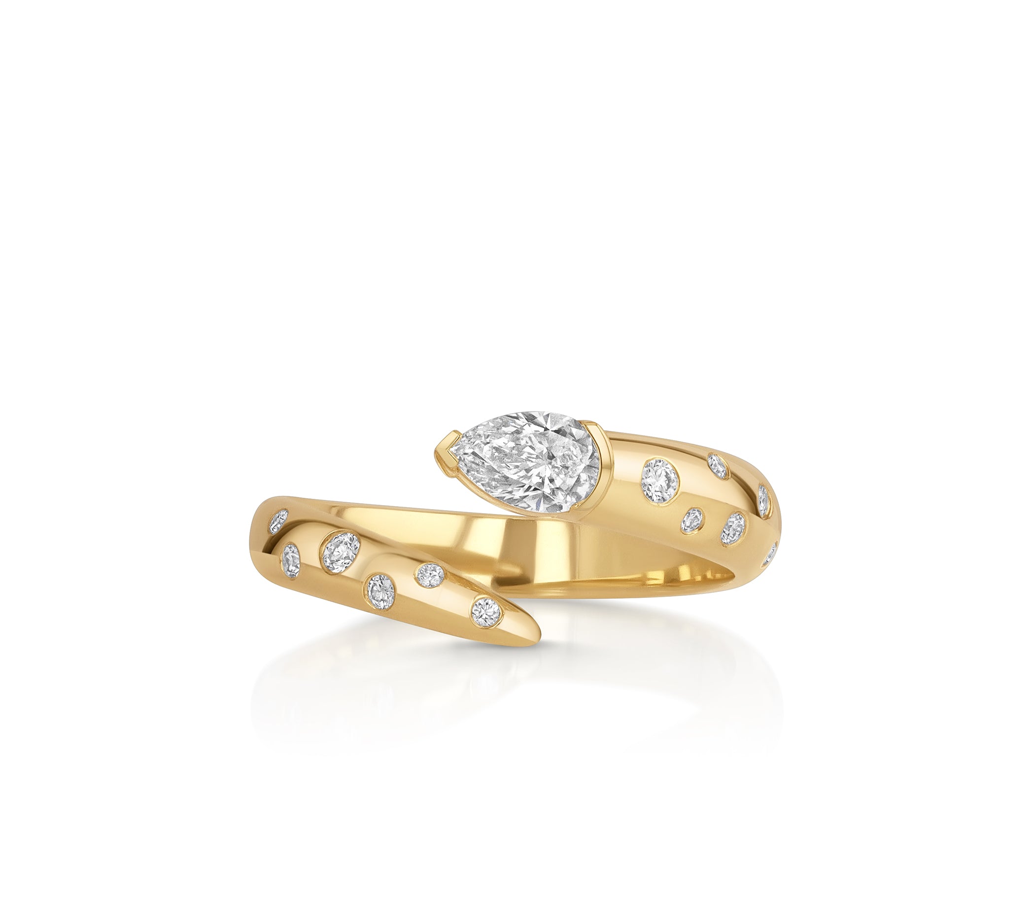 Burnished Diamond Single Wrap Pear Tip to Tail Ring