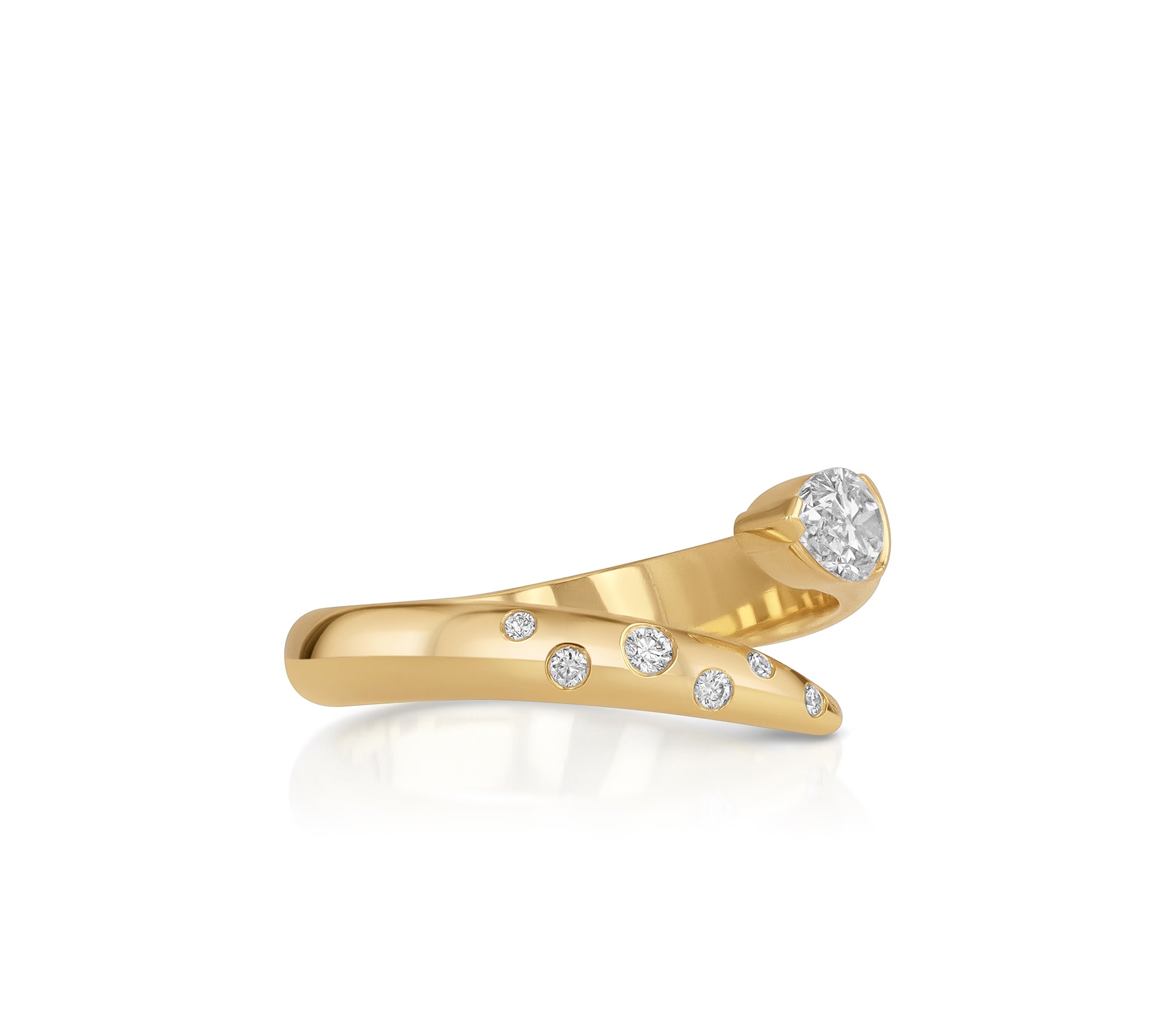 Burnished Diamond Single Wrap Pear Tip to Tail Ring