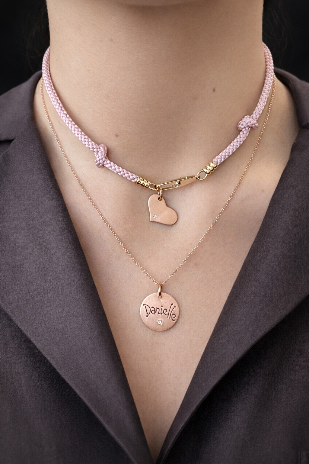 Rose Gold Heart Carved Tag with Diamond