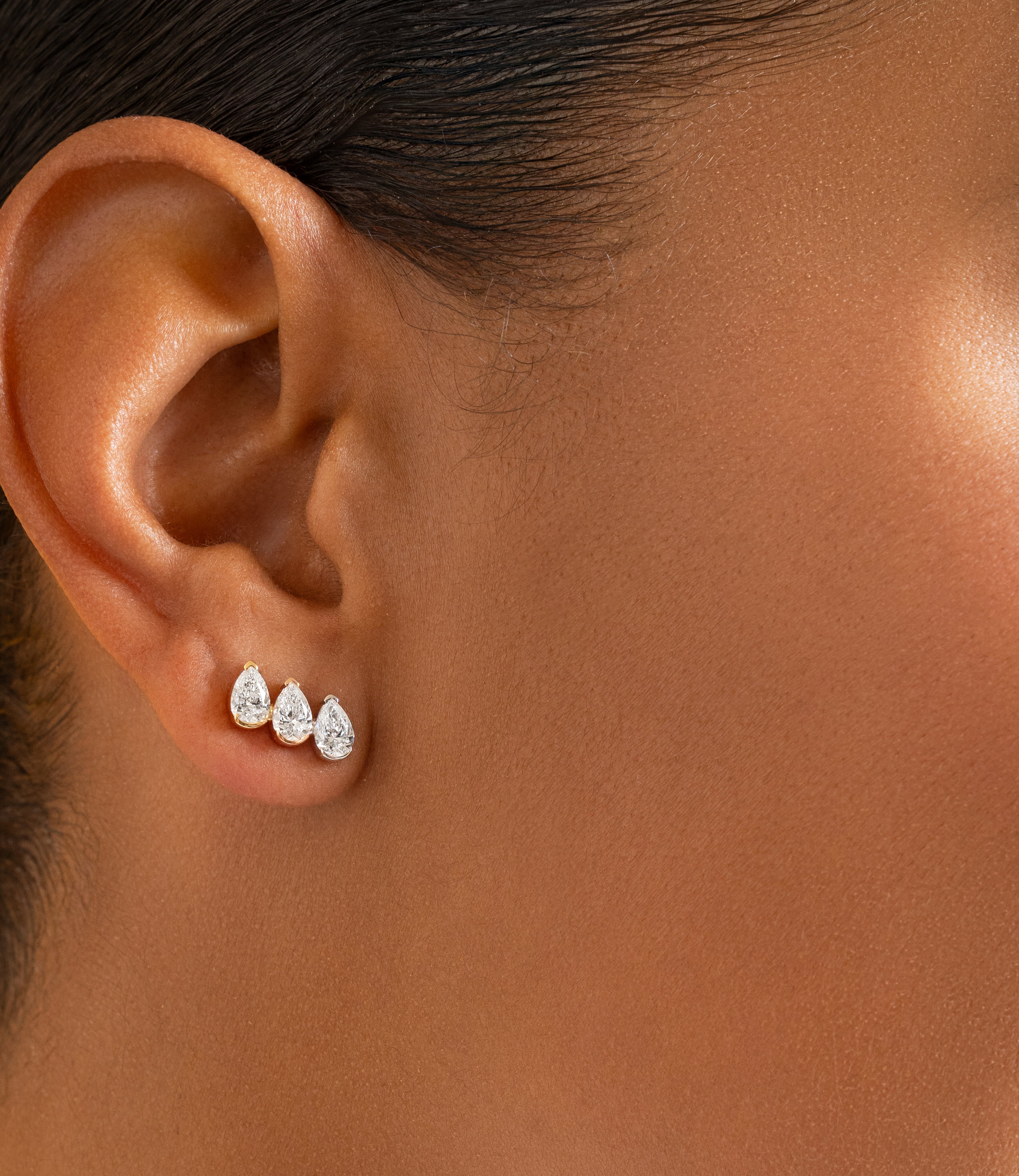 Tricolor Three Pear Shape Diamond Studs