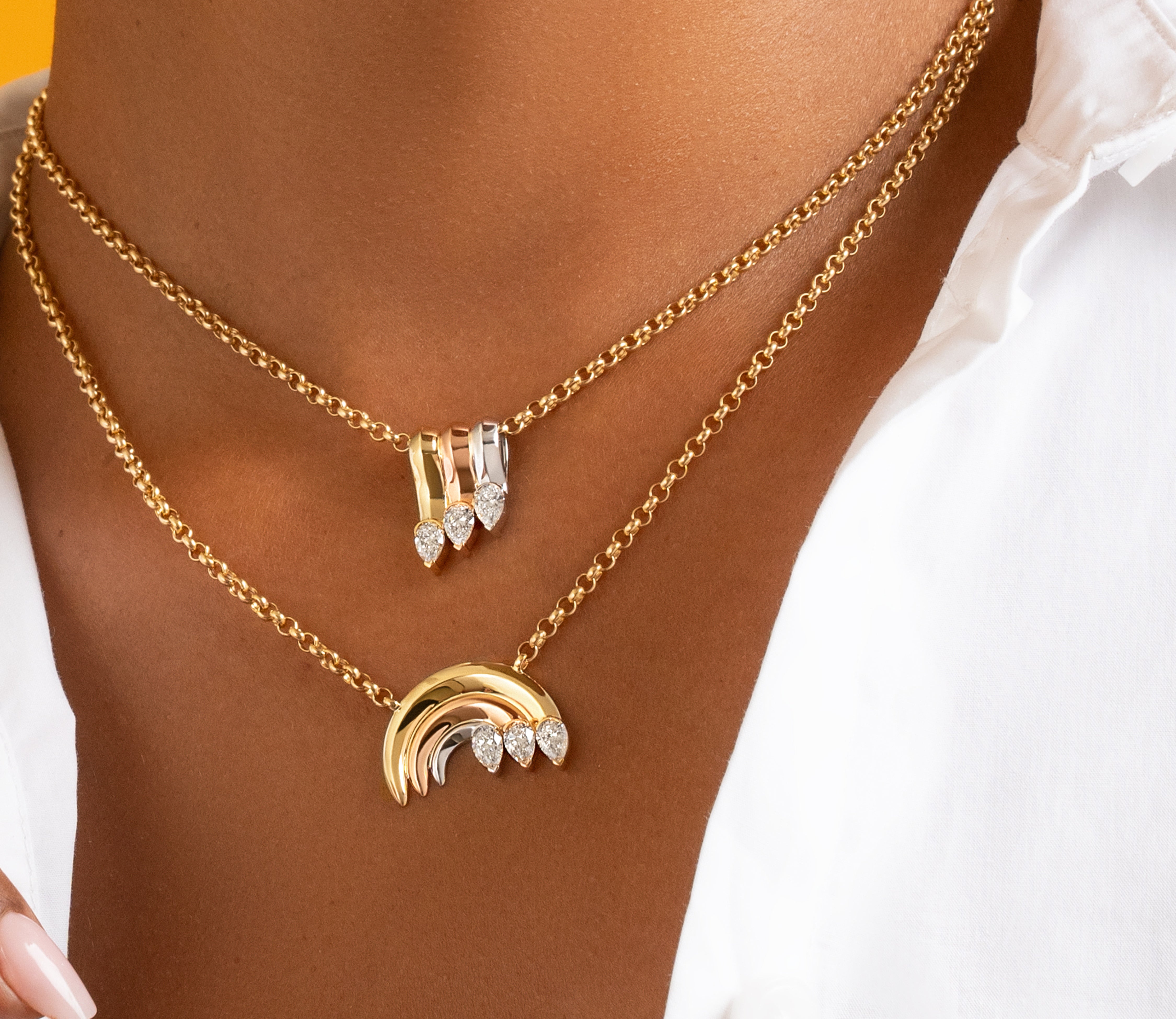 Tricolor Three Pear Shape Diamond Rainbow Necklace