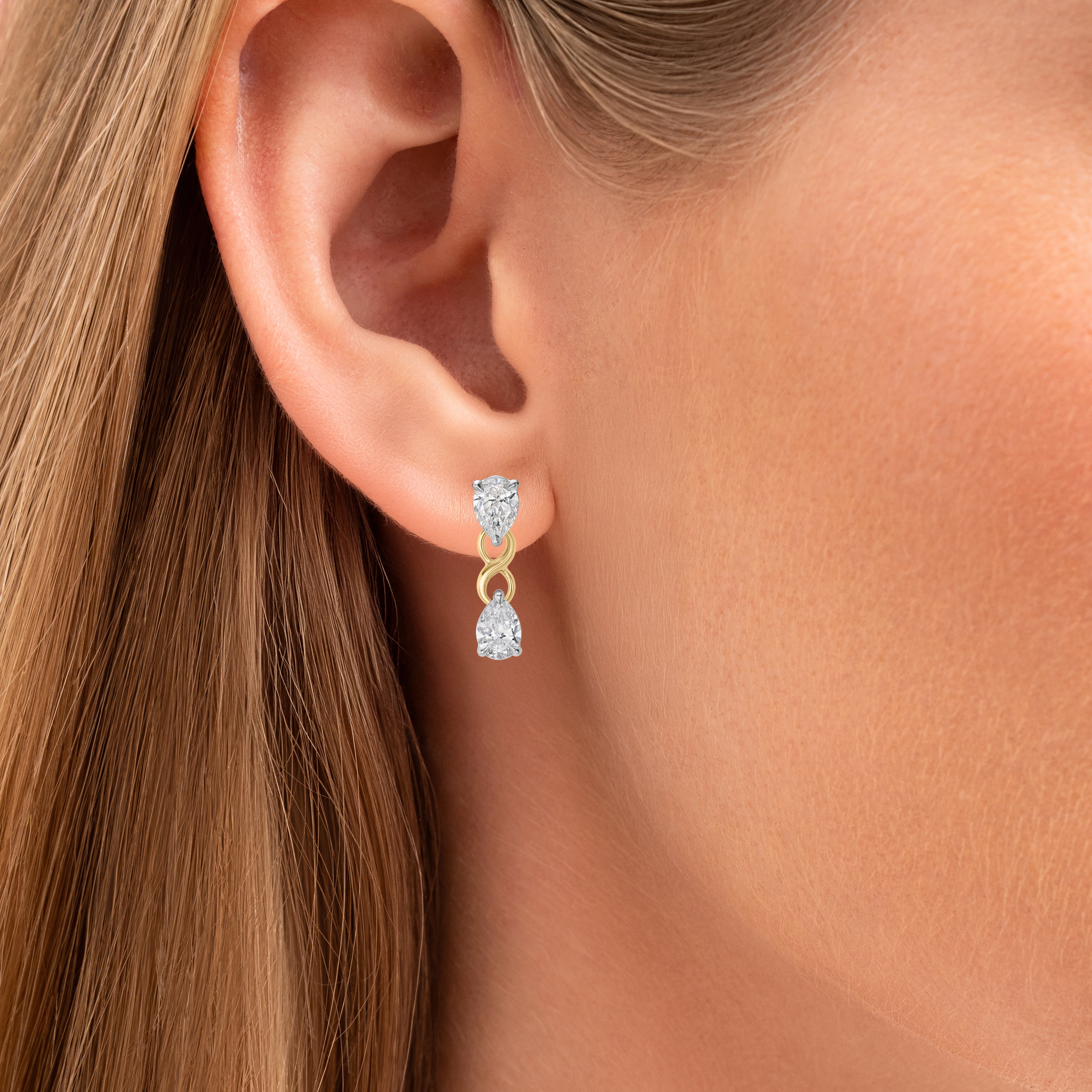 Pear Shape Diamond Twist Connection Earrings