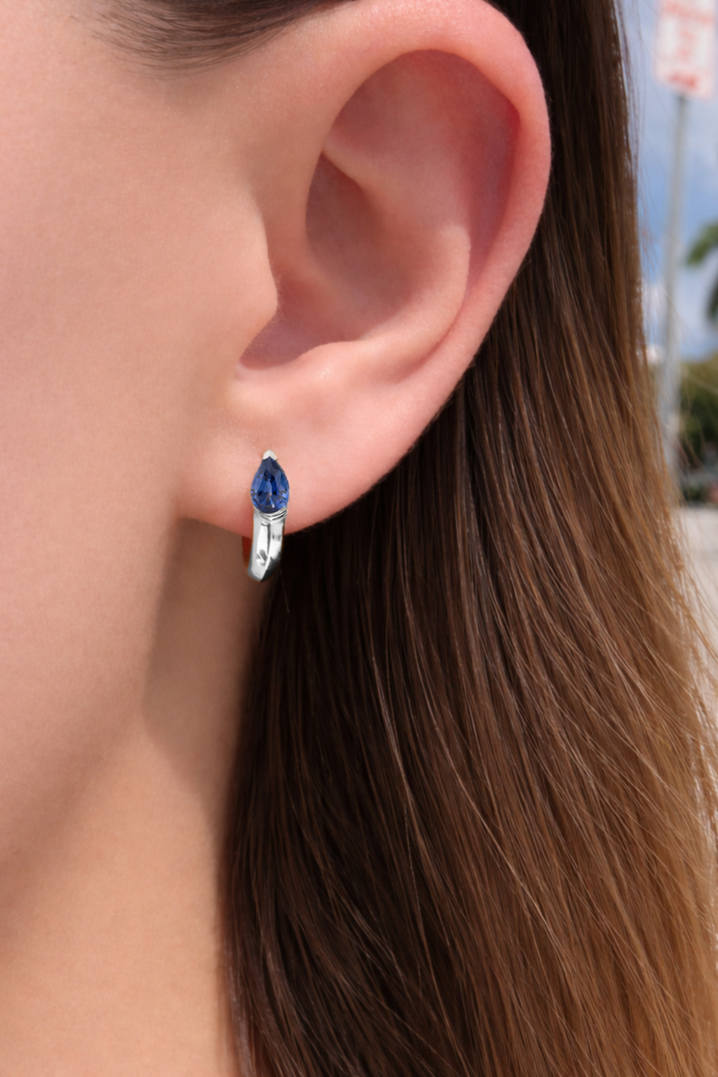 Pear Shape Diamond & Sapphire Mood Huggies