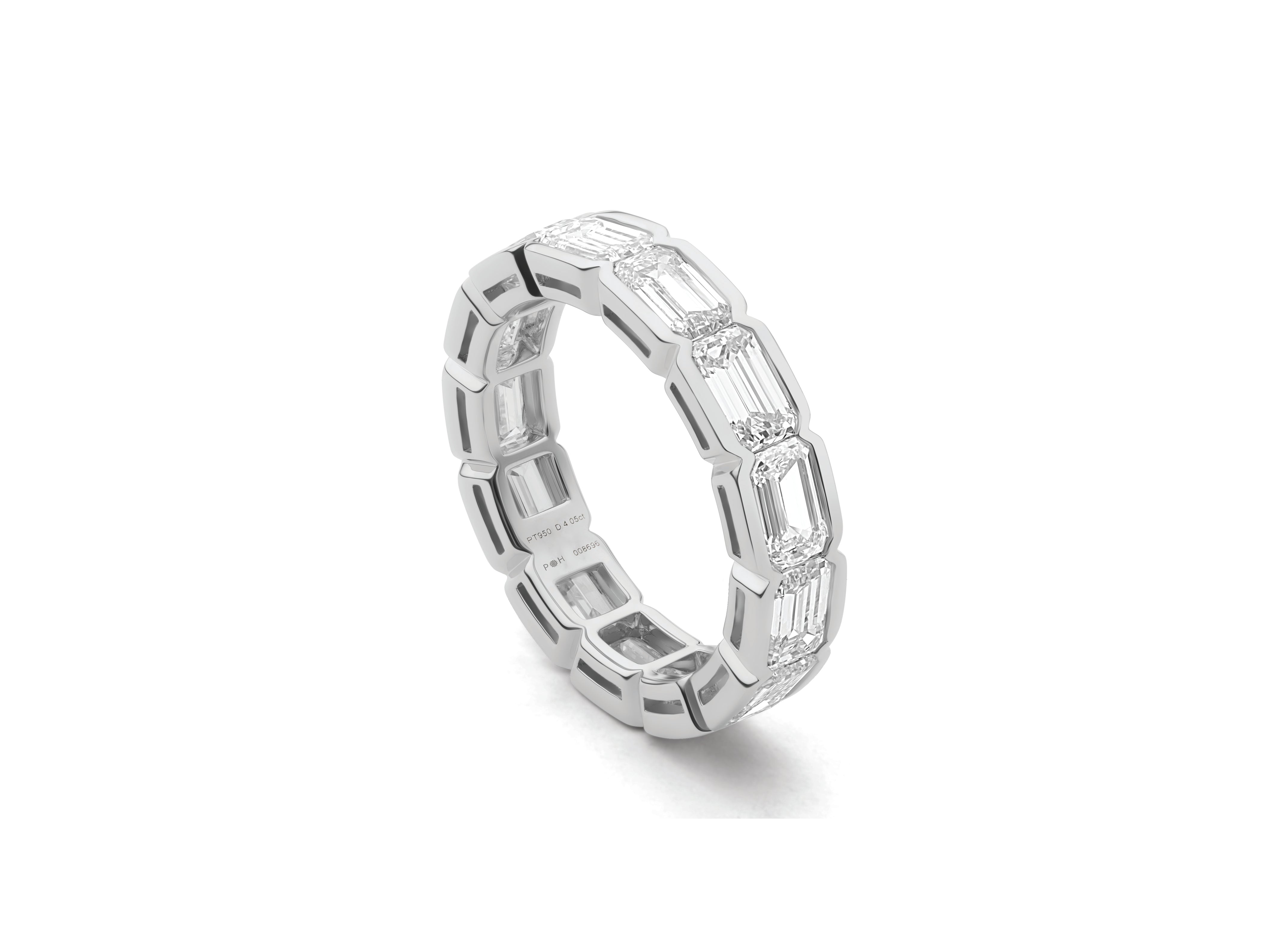 4.05 TCW E-W 1/2 Bezel Cuddle Emerald Cut Eternity Band
