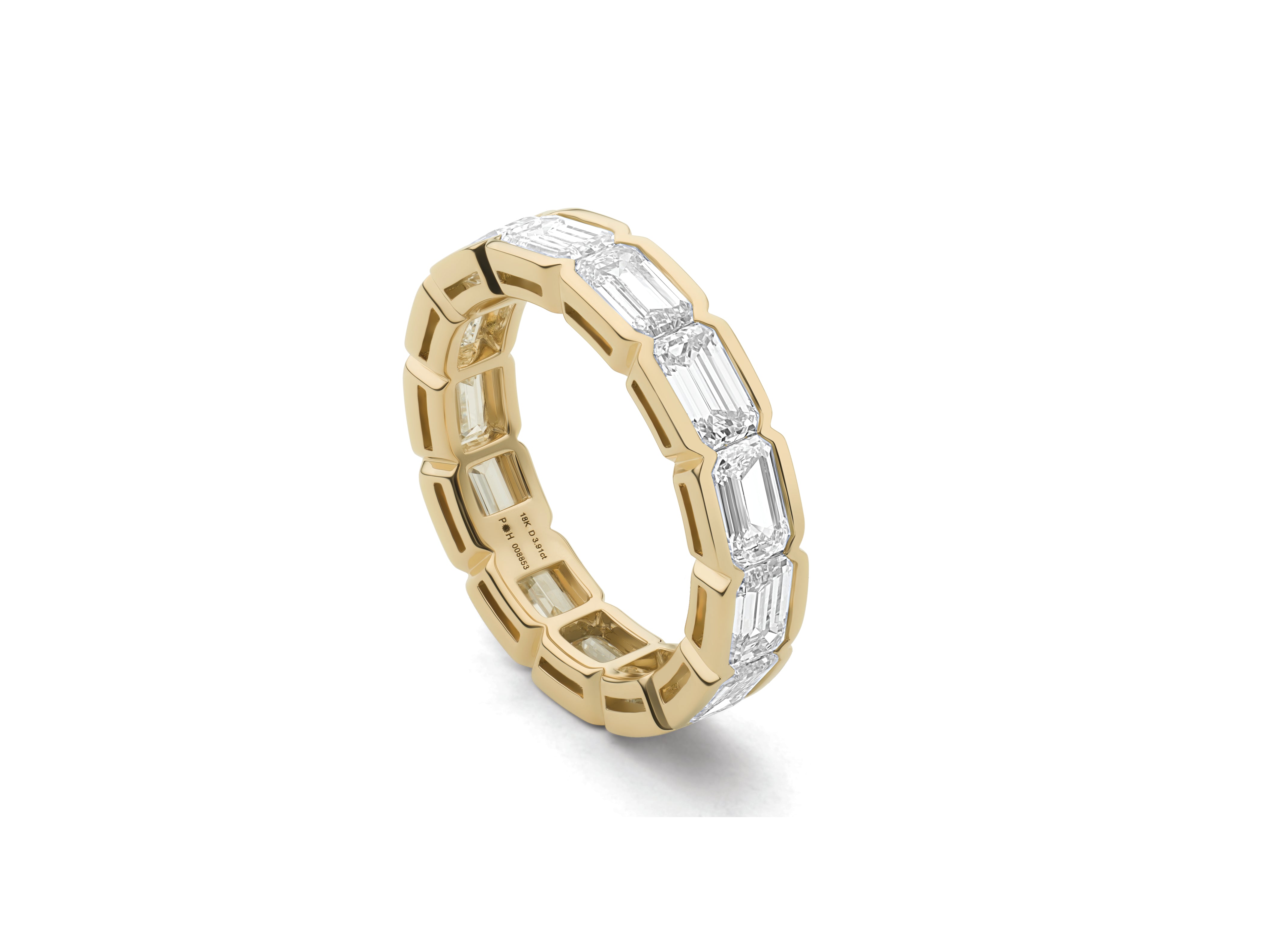 3.91 TCW E-W 1/2 Bezel Cuddle Emerald Cut Eternity Band detail photo