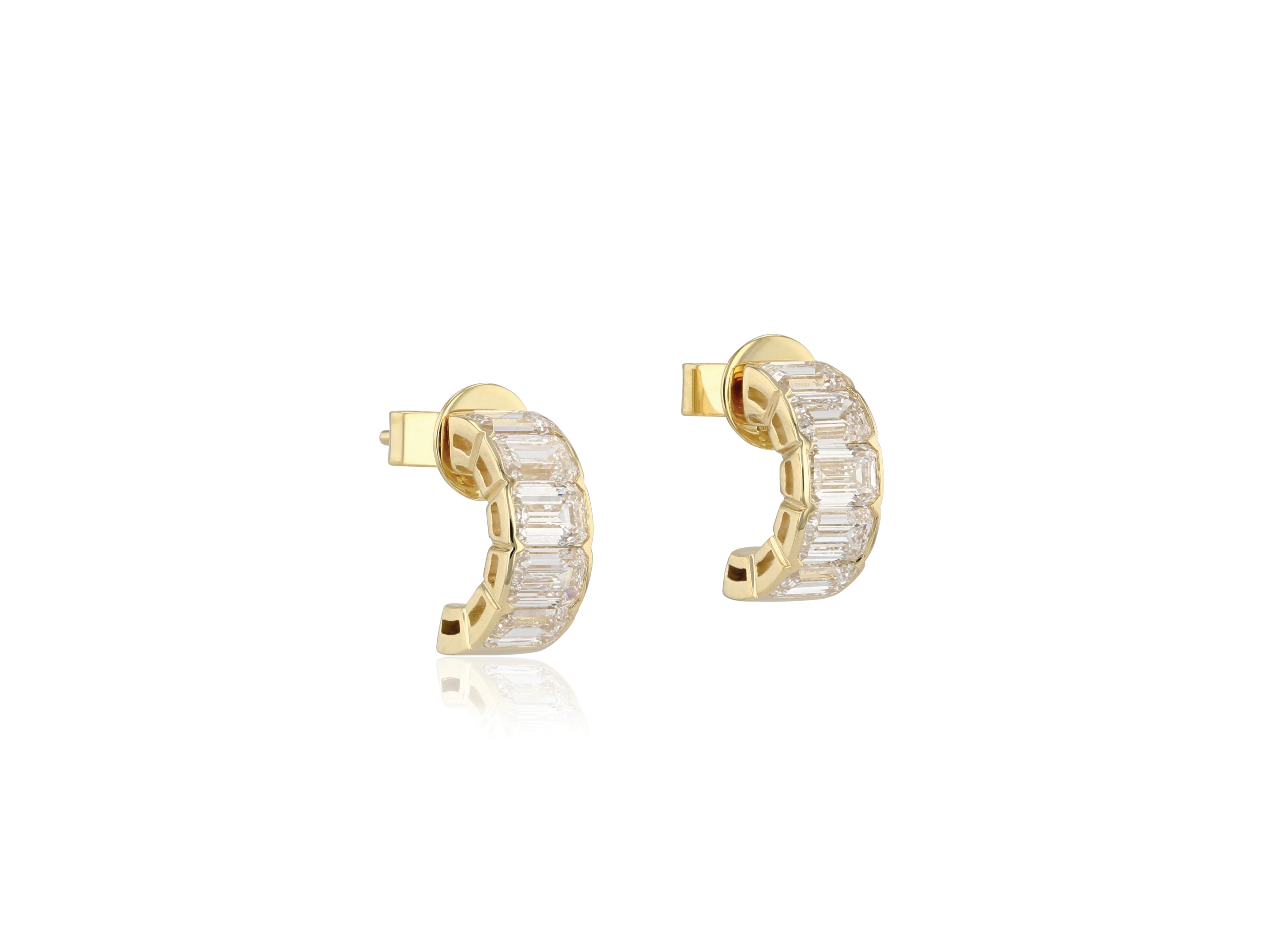 Emerald Cut Diamond Cuddle Mini Hoop Earrings
