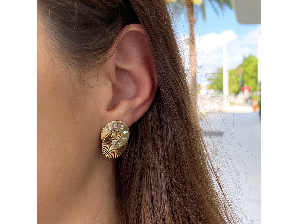 Large Baguette Diamond Aura Interlocking Stud Earrings