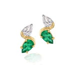 Double Pear Shape Diamond & Emerald Knife Edge Studs