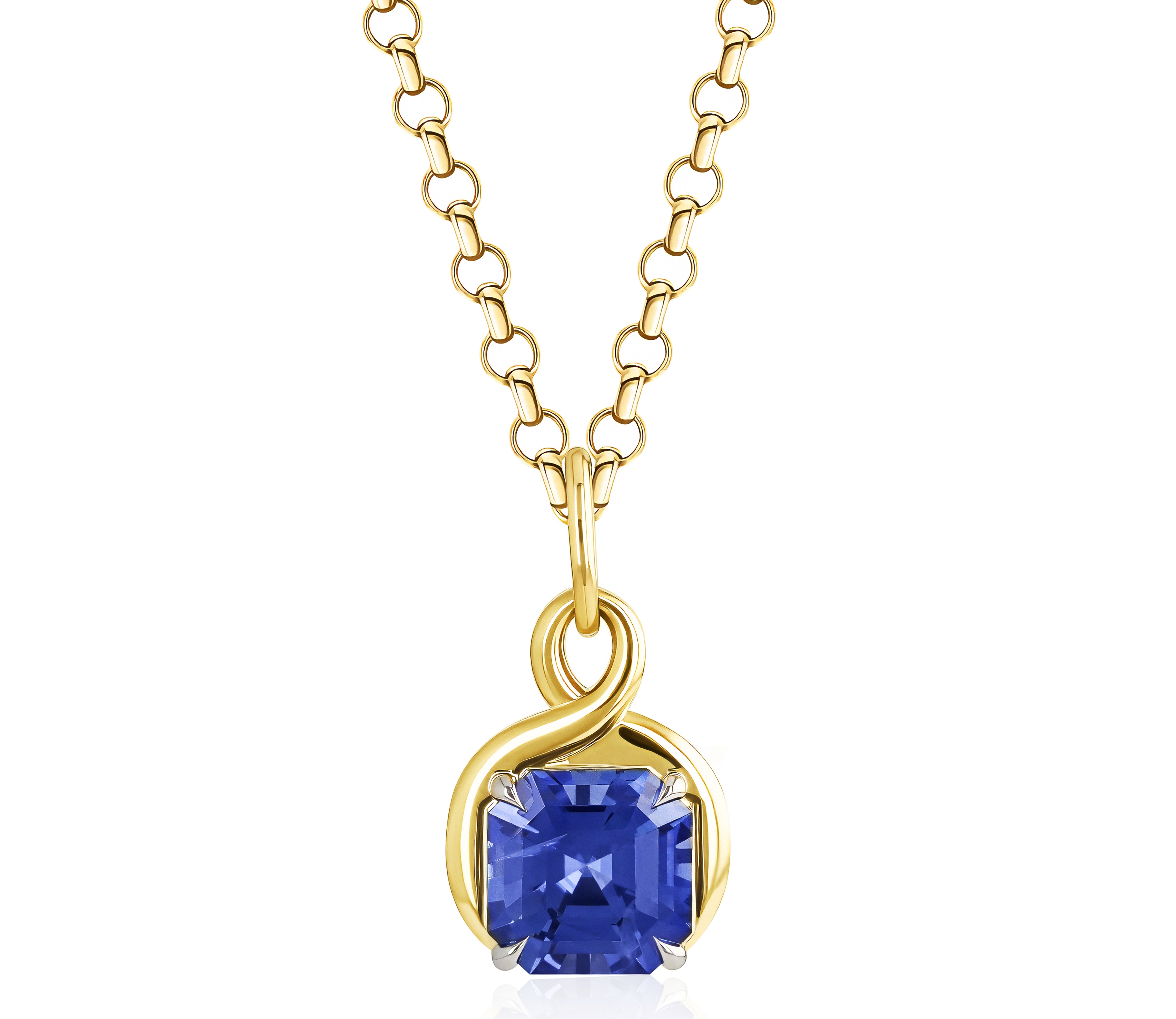 Asscher-Cut Blue Sapphire Pirouette Pendant