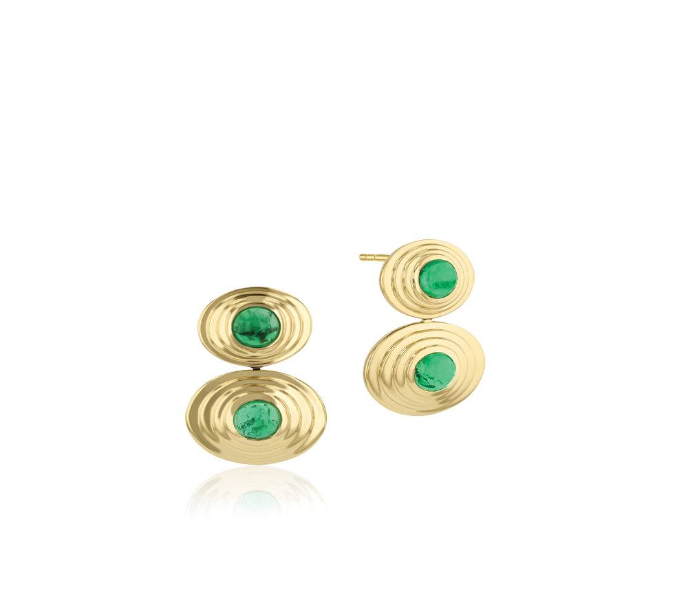 Emerald Cabochon Double Oval Earrings