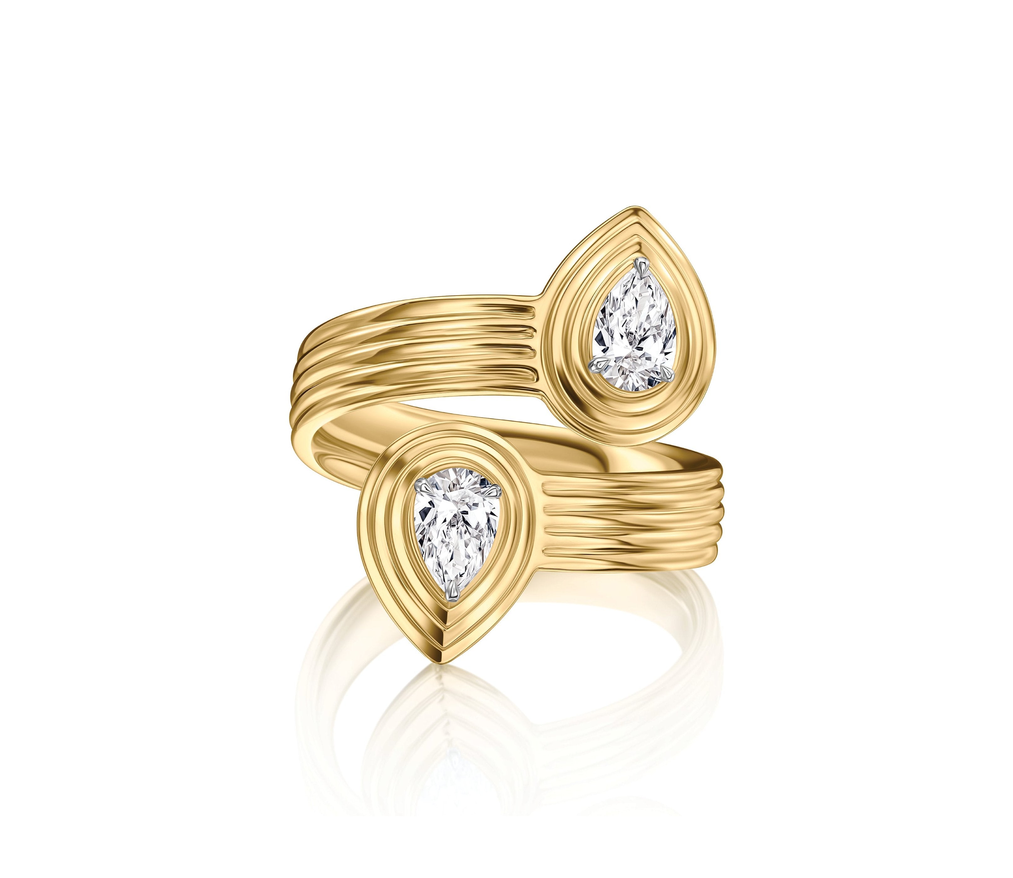 Pear Shape Diamond Layered Pear Bypass Ring