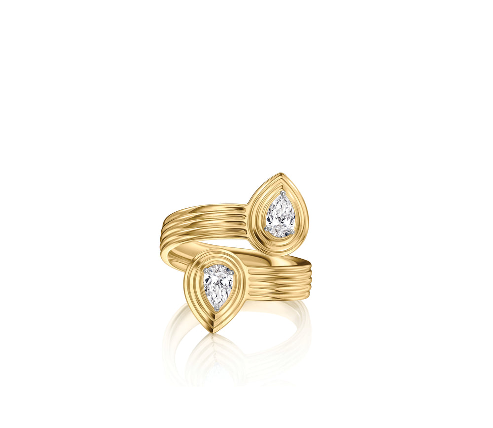 Pear Shape Diamond Layered Pear Bypass Ring