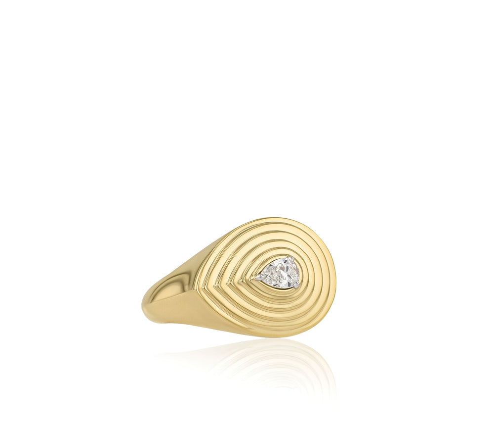 Pear Shape Diamond Layered Signet E-W Ring