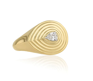 Pear Shape Diamond Layered Signet E-W Ring