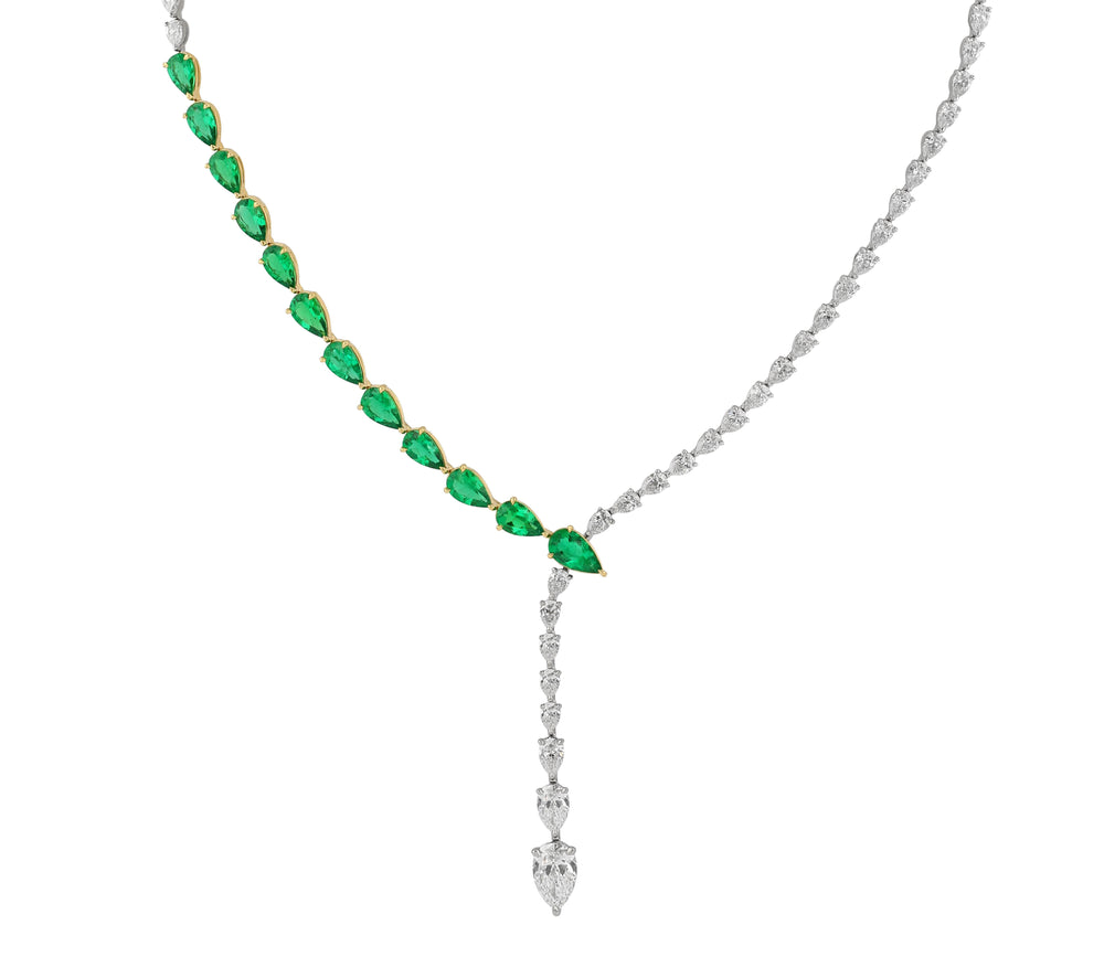 Pear Shape Diamond & Emerald Seraph Necklace