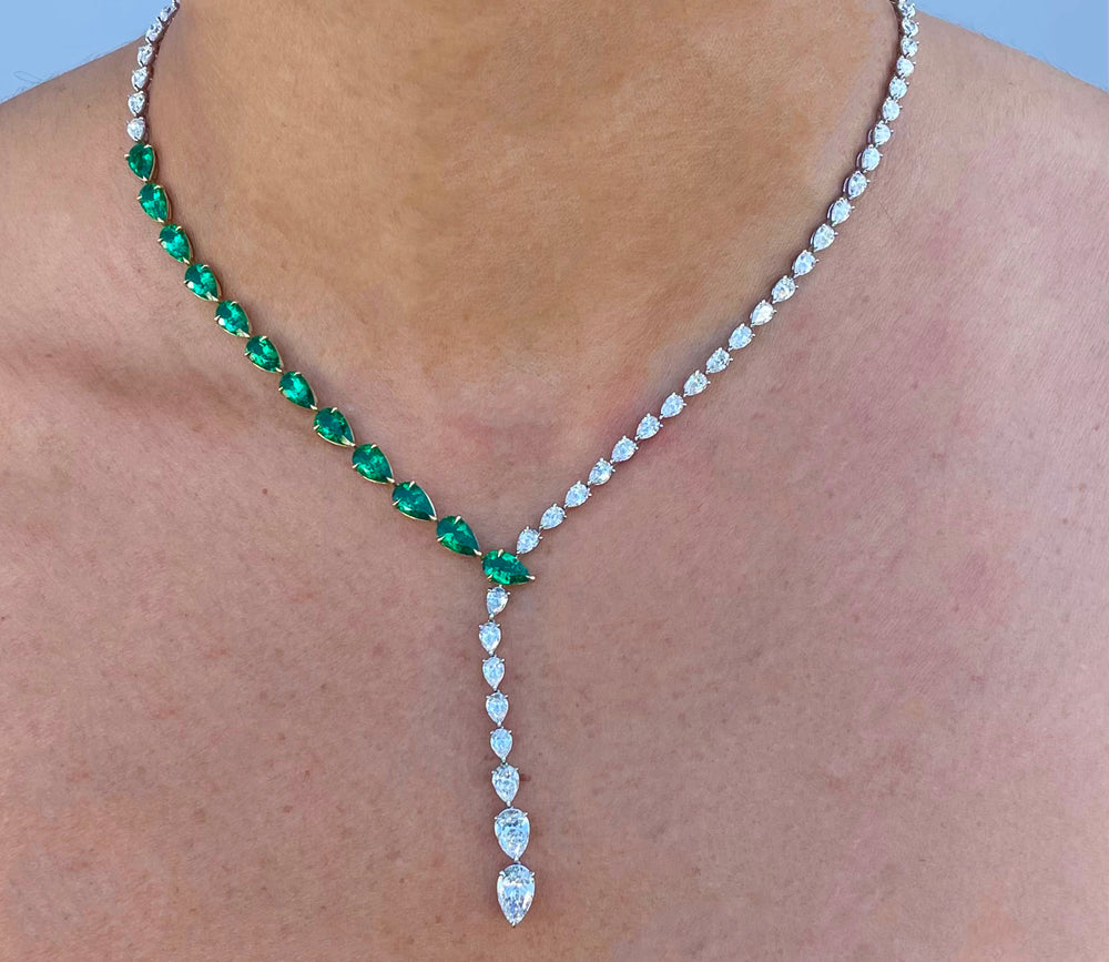 Pear Shape Diamond & Emerald Seraph Necklace