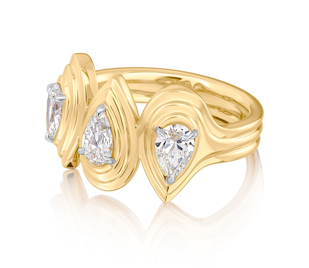 Triple Pear Shape Diamond Layered Pear Band Ring