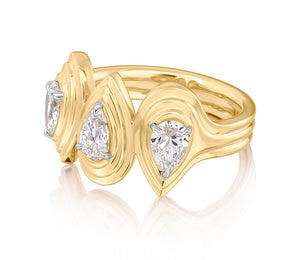 Triple Pear Shape Diamond Layered Pear Band Ring