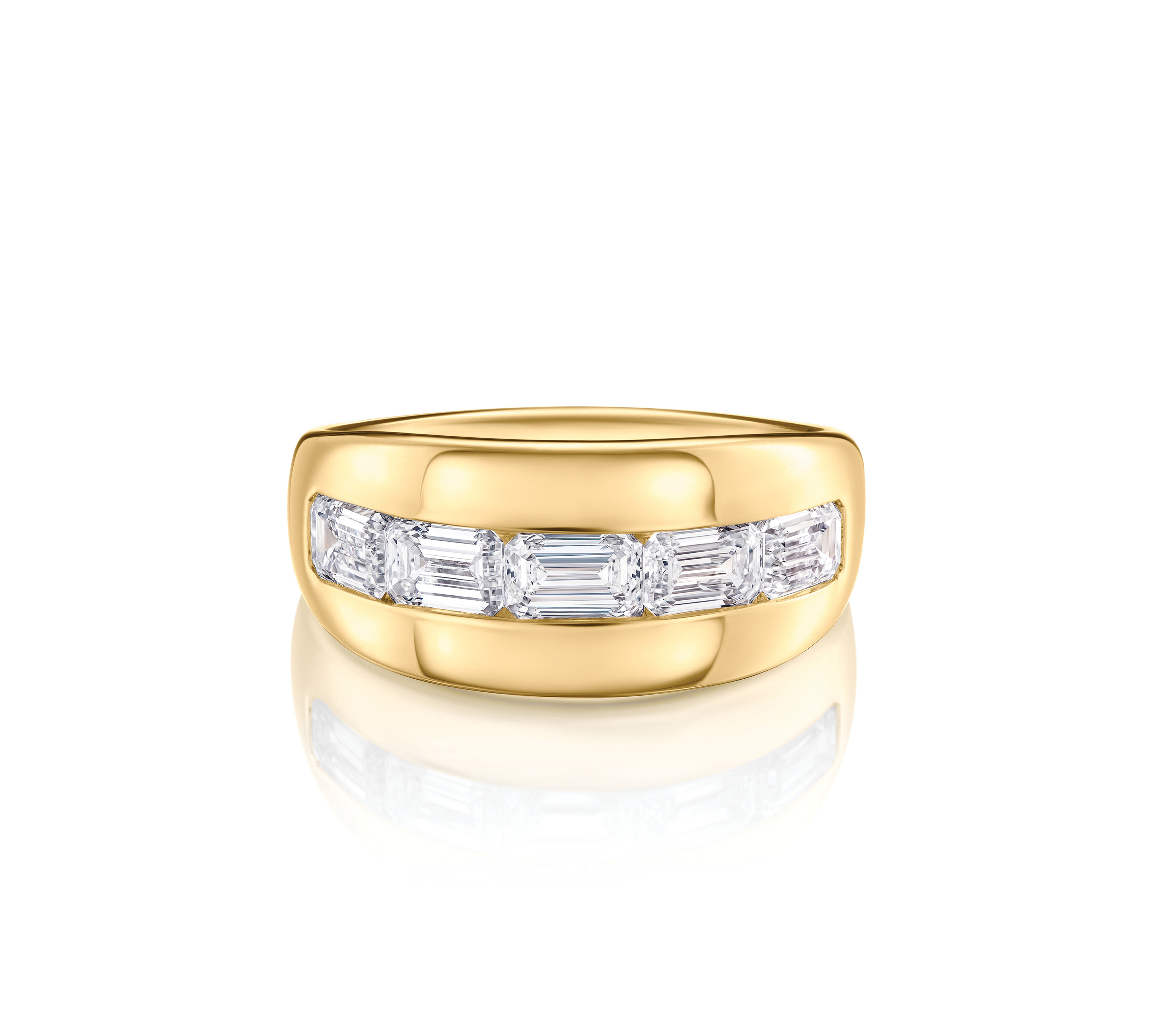 Emerald Cut Diamond E-W Bubble Band Ring
