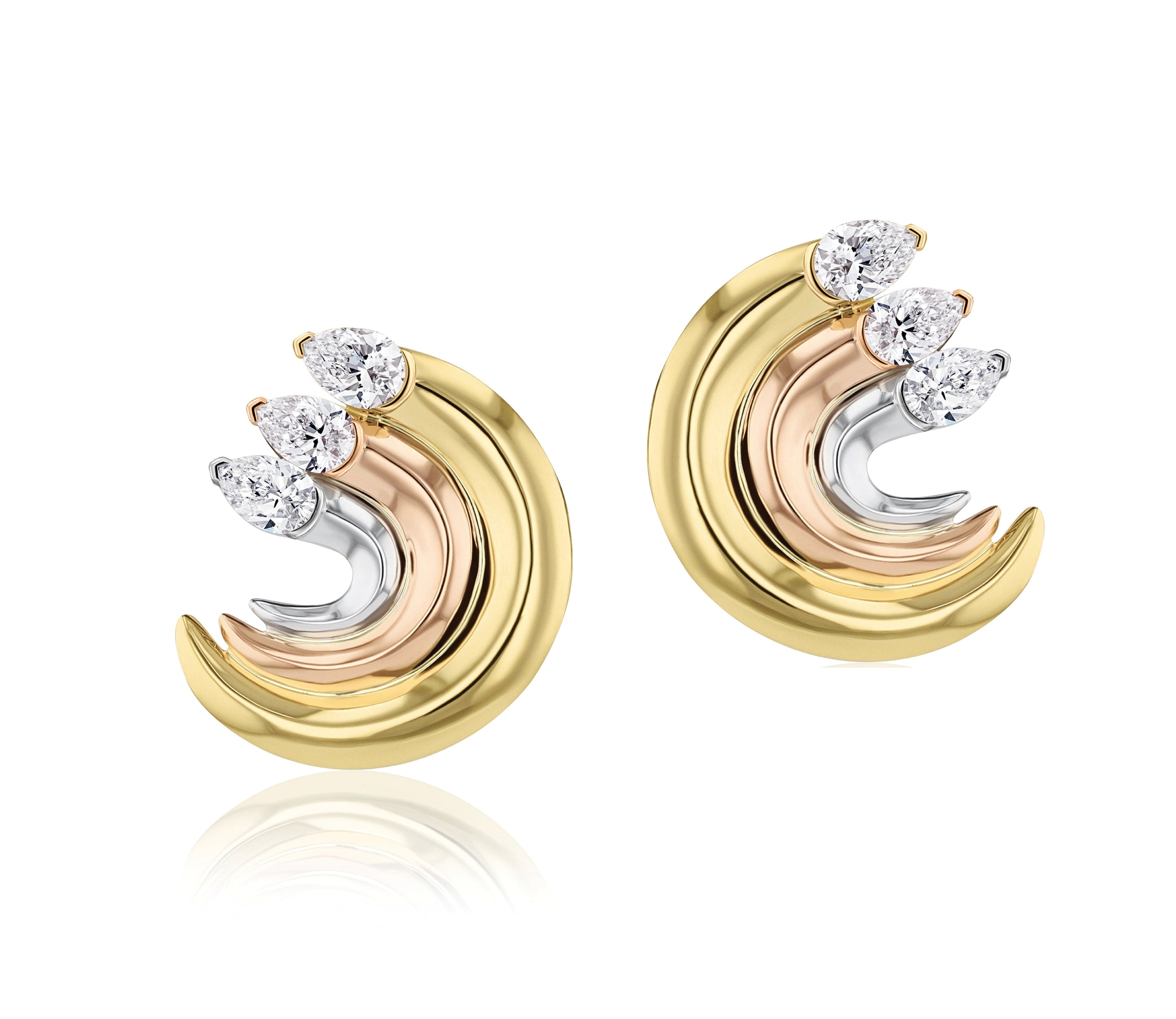 Tricolor Three Pear Shape Diamond Rainbow Earrings