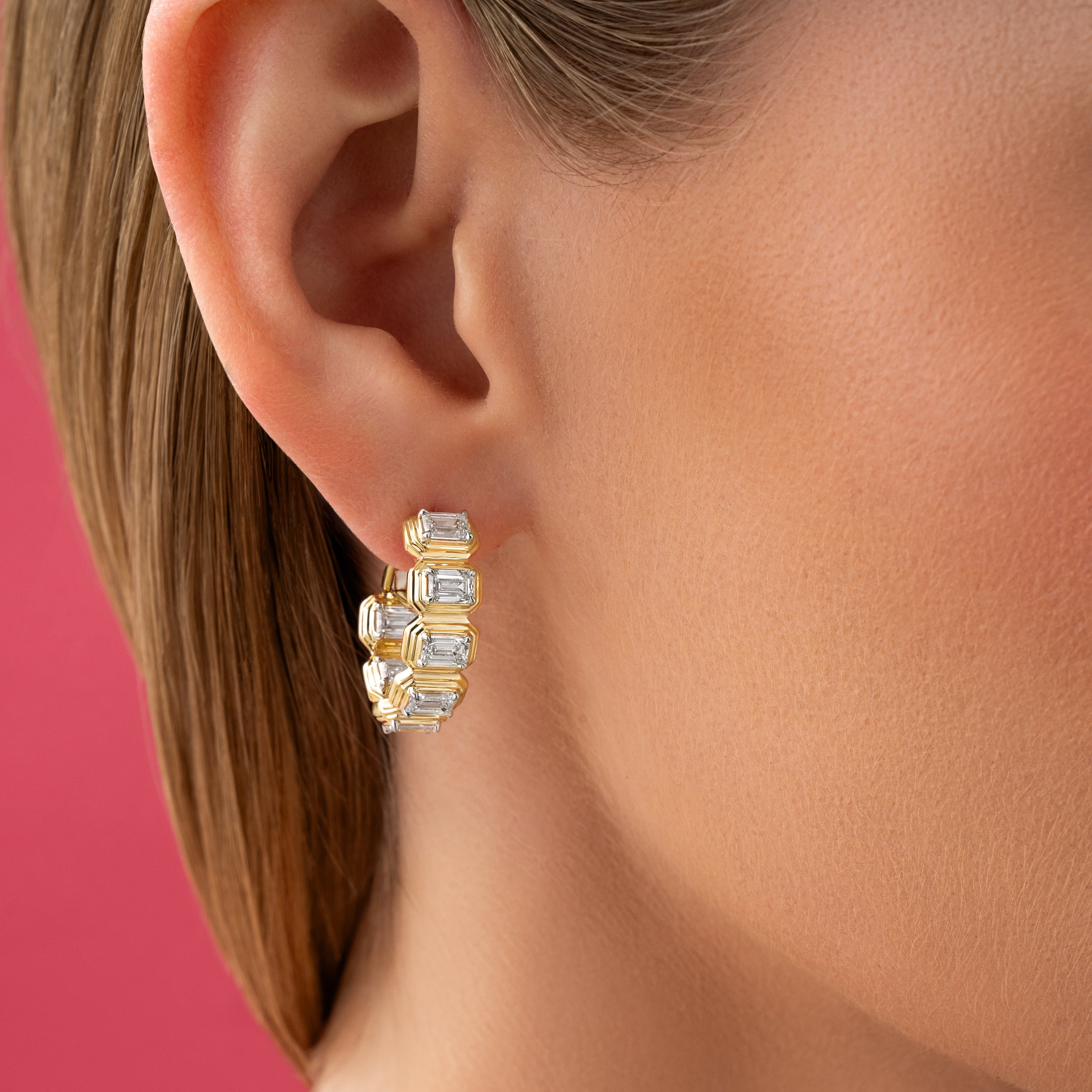 Emerald Cut Layered Hoops