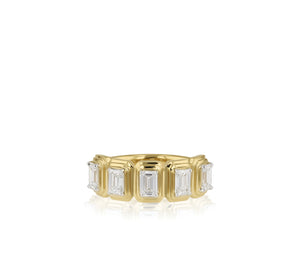 Emerald Cut Diamond Five Stone Layer Eternity Band Ring