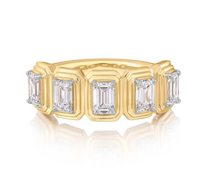 Emerald Cut Diamond Five Stone Layer Eternity Band Ring