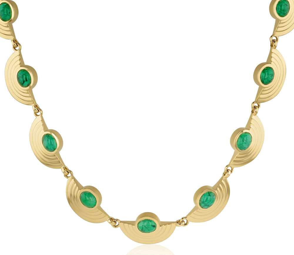 Emerald Cabochon Layered Demi Station Necklace