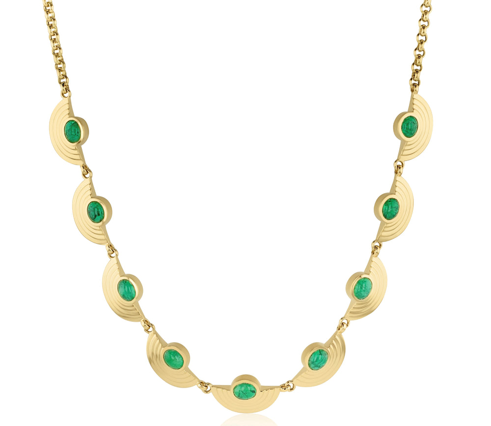 Emerald Cabochon Layered Demi Station Necklace