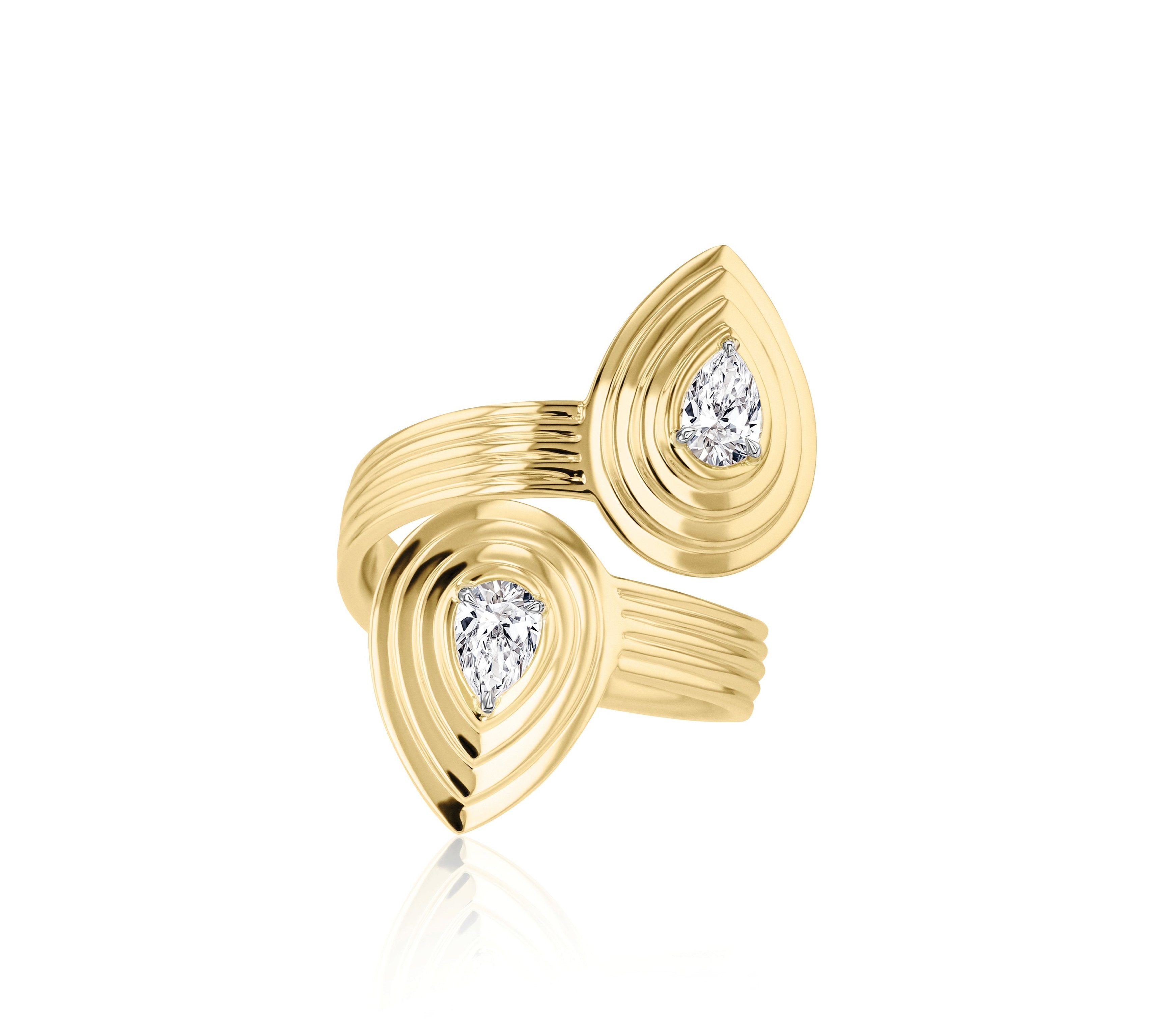 Pear Shape Diamond Large Layered Pear Bypass Ring