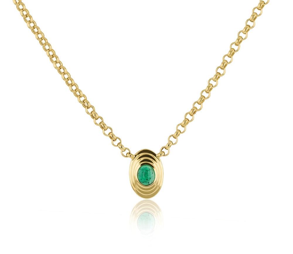 Emerald Cabochon Mini Oval Layered Necklace