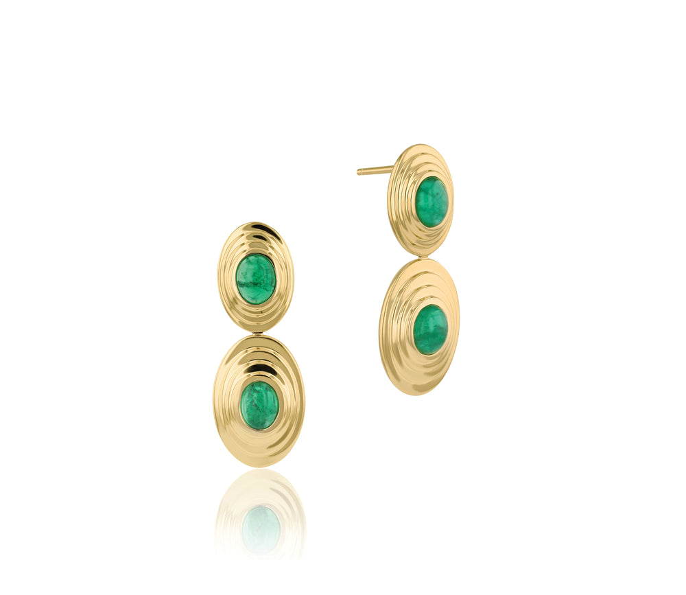 Emerald Cabochon Double N-S Oval Layered Earrings