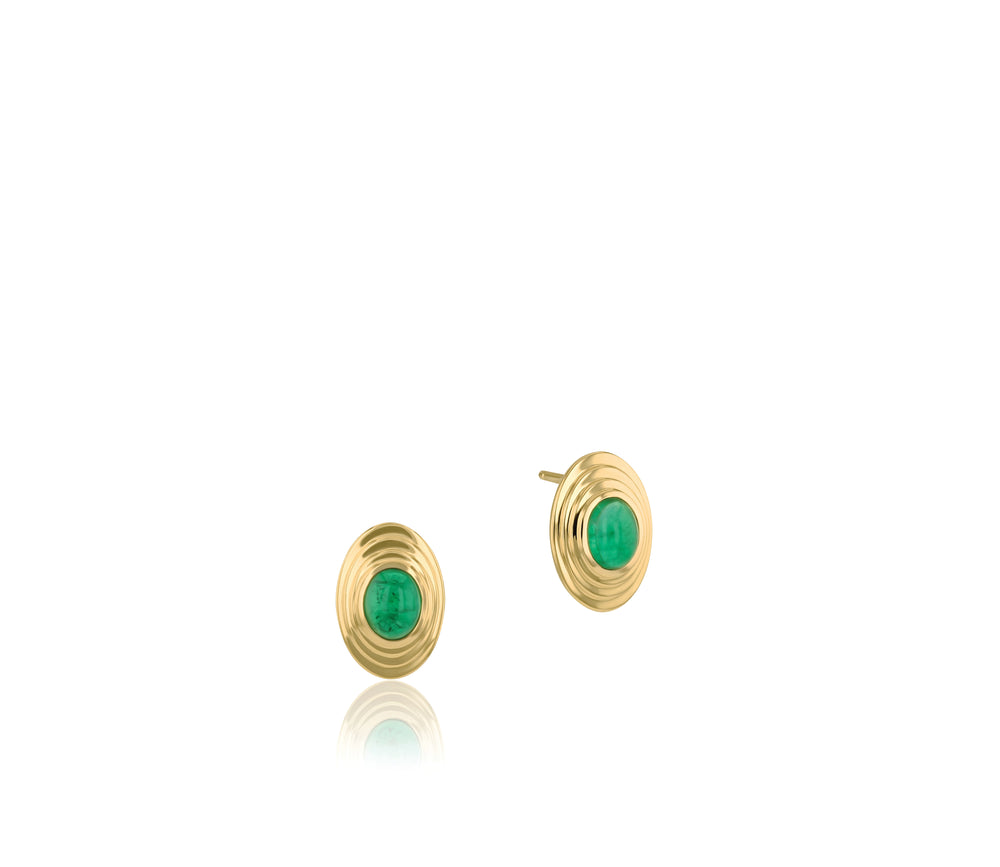 Emerald Cabochon N-S Oval Studs