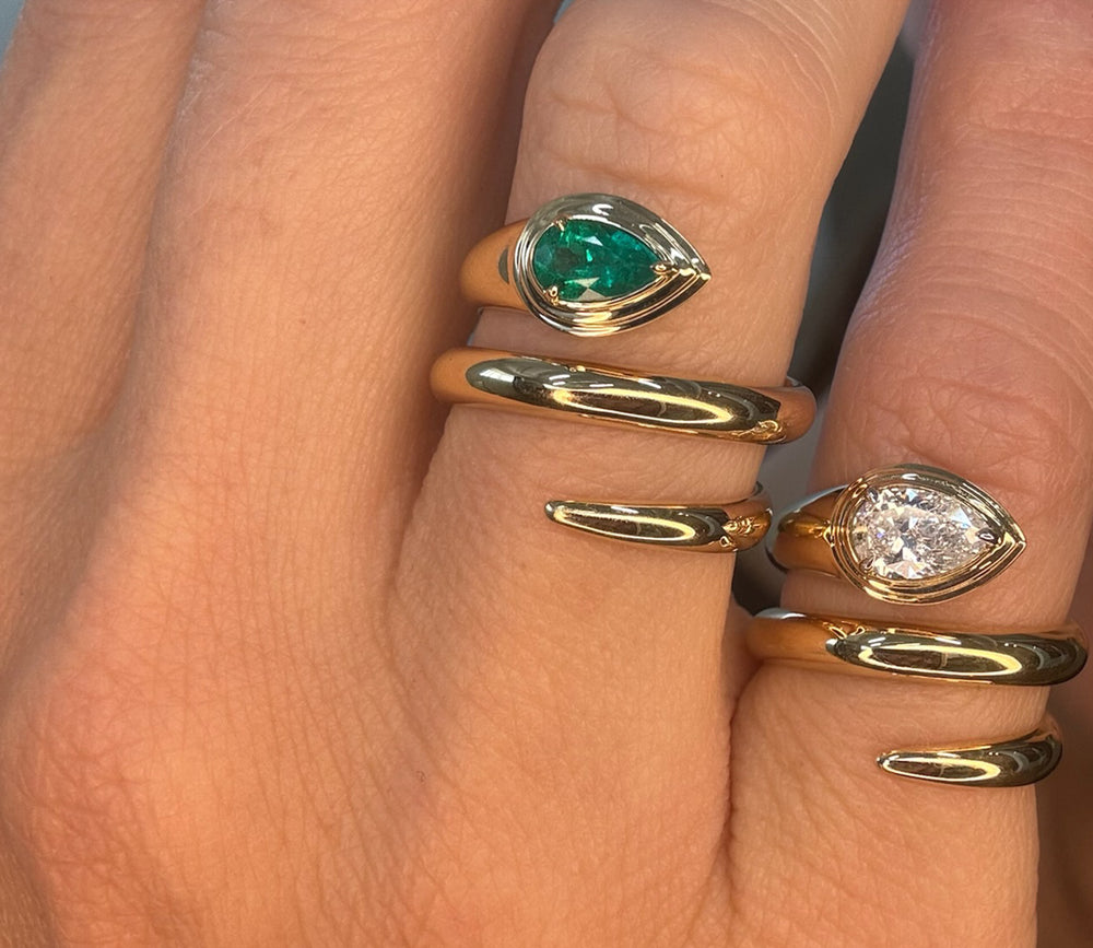 Pear Emerald Layered Wrap Ring