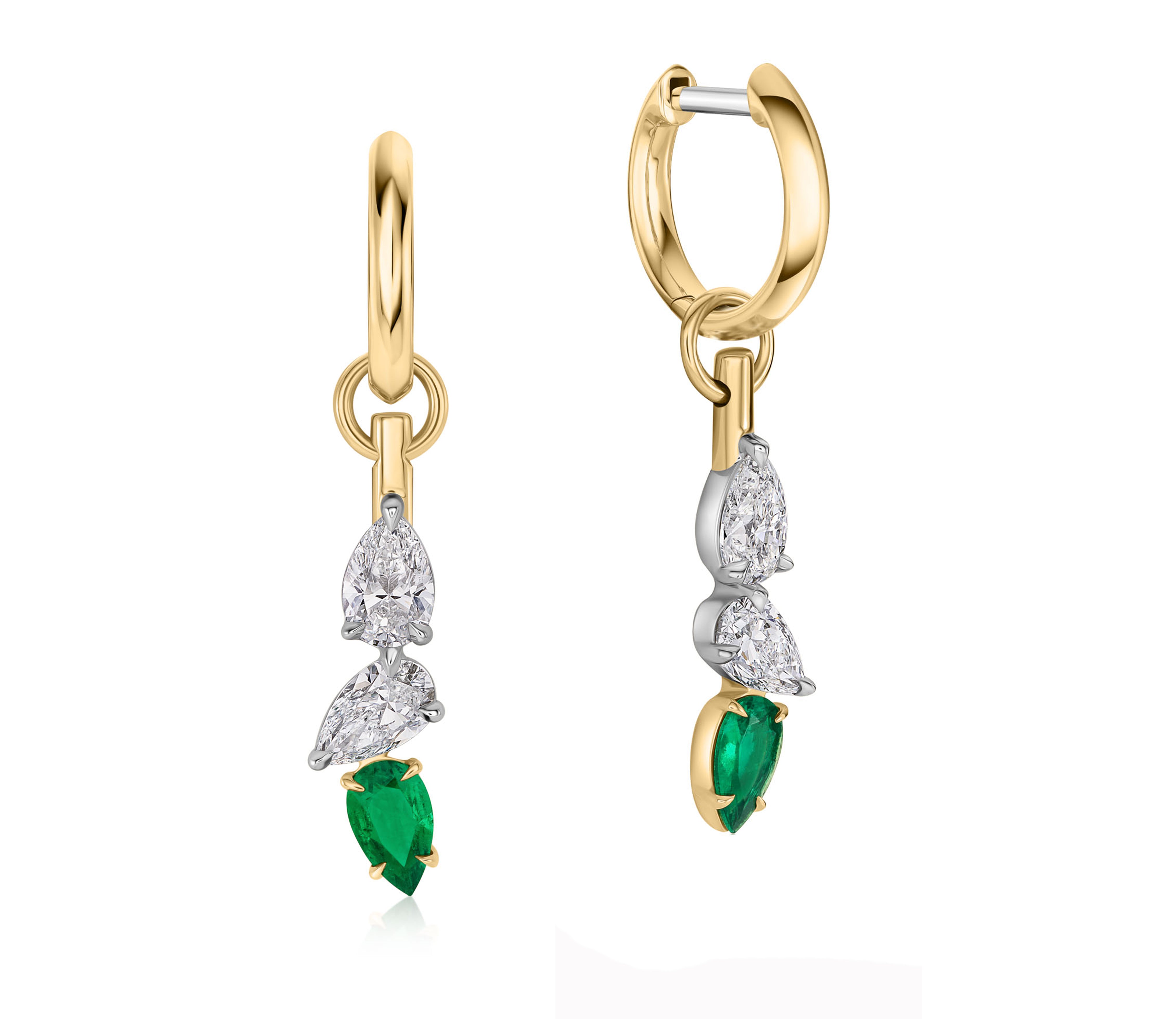 Emerald & Diamond Triple Drop Huggies