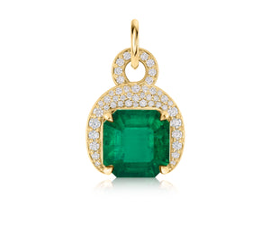 Colombian Muzo Minor Asscher Cut Emerald & Diamond Pendant