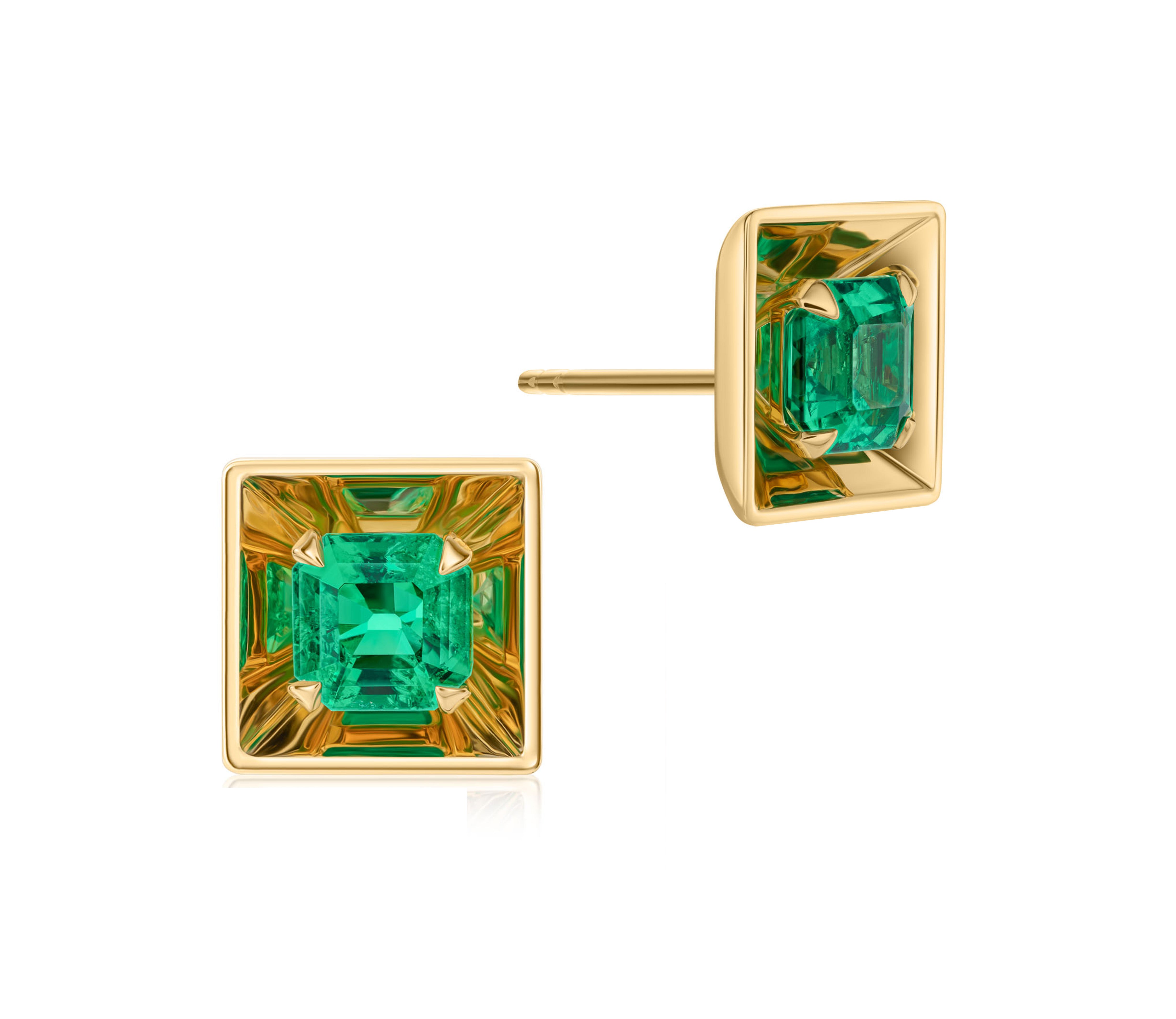 Colombian Emerald Asscher Cut Amplifier Studs