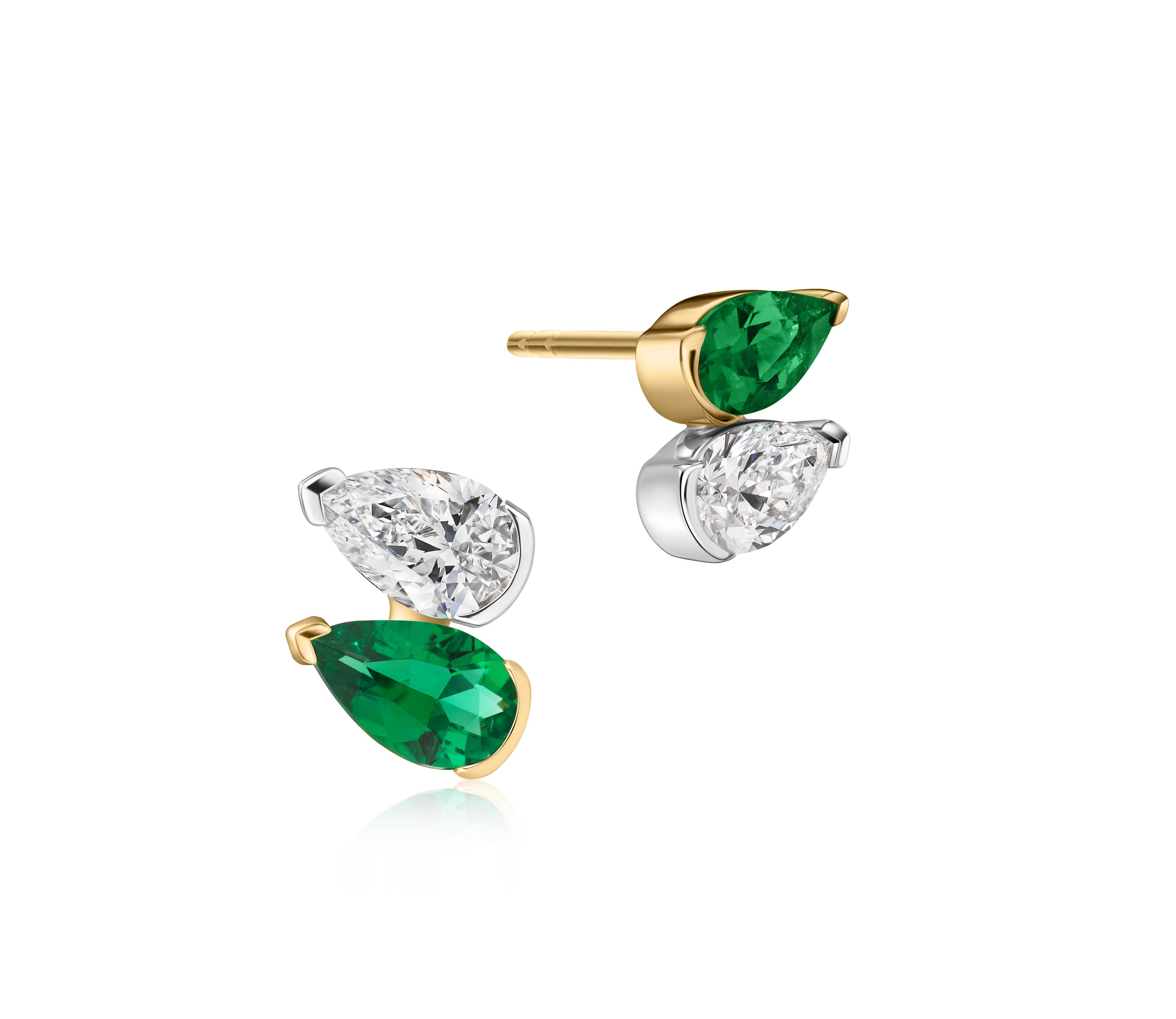 Pear Shape Diamond & Colombian Emerald Toi et Moi Studs