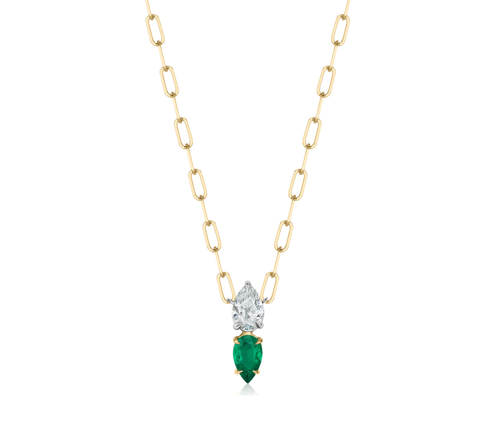 Emerald & Diamond Double Pear Necklace