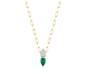 Emerald & Diamond Double Pear Necklace