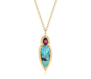 Rhodolite & Long Turquoise Pear Necklace